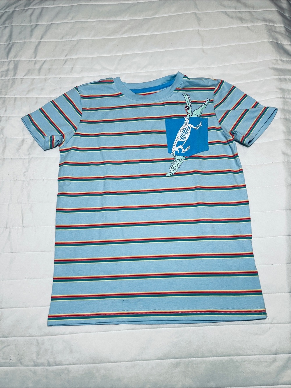 Andy & Evan Light Blue Striped Tee with Blue Pocket and Multicolor Stripes